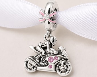 Motorcycle Bead Fits Pandora Charm Bracelet, Silver Sport Bike, Female Rider, Biker Chick Gift