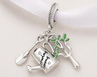 Gardening Bead Fits Pandora Charm Bracelet, 925 Sterling Silver Growing Strong Dangle, Nature Gift