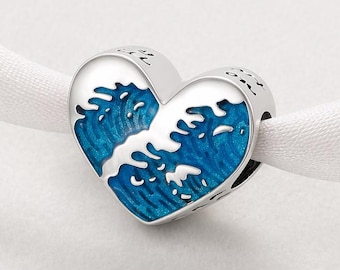 Dolphin Heart Dangle Fits Pandora Charm Bracelet, Blue Ocean
