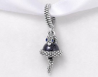 Snake Bead Fits Pandora Charm Bracelet, Blue Stone Silver Serpent Dangle Gothic Jewelry Gift