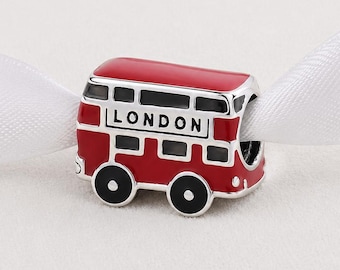 London Bus Bead Fits Pandora Charm Bracelet, Red British Travel Souvenir United Kingdom Jewelry