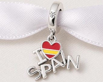 Spain Bead Fits Pandora Charm Bracelet, Spanish Flag Heart, Silver Travel Souvenir, Madrid Gift