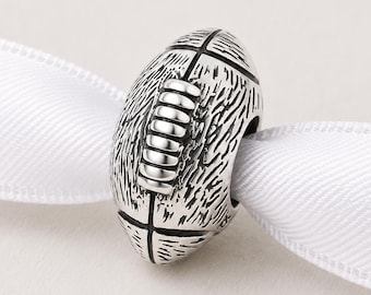 Rugby Bead Fits Pandora Charm Bracelet, Silver American Football Sport Athlete Fan Team Gift