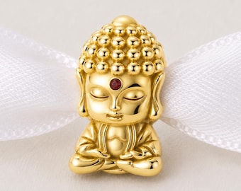 Gold Meditating Buddha Bead Fits Pandora Charm Bracelet, Silver Spiritual Zen Yoga Jewelry Gift