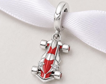 F1 Bead Fits Pandora Charm Bracelet, Silver Red Race Car, Formula One Speed Gift