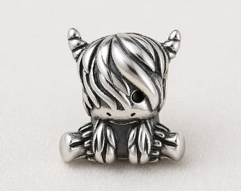 Cuenta de ternero de vaca de las Tierras Altas para pulsera Pandora, plata de ley 925 Heilan Coo