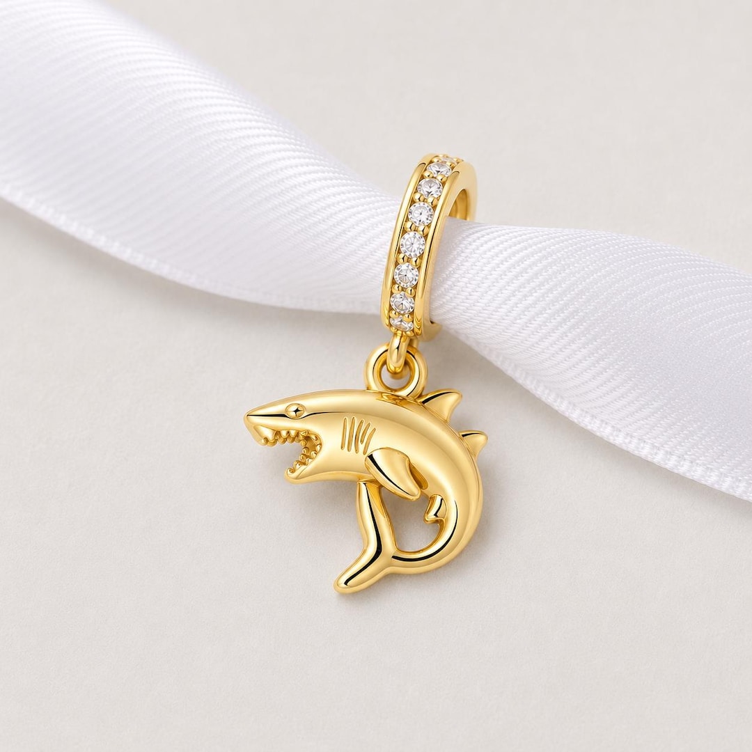 Gold Shark Dangle Fits Pandora Charm Bracelet, 925 Silver Ocean Animal ...