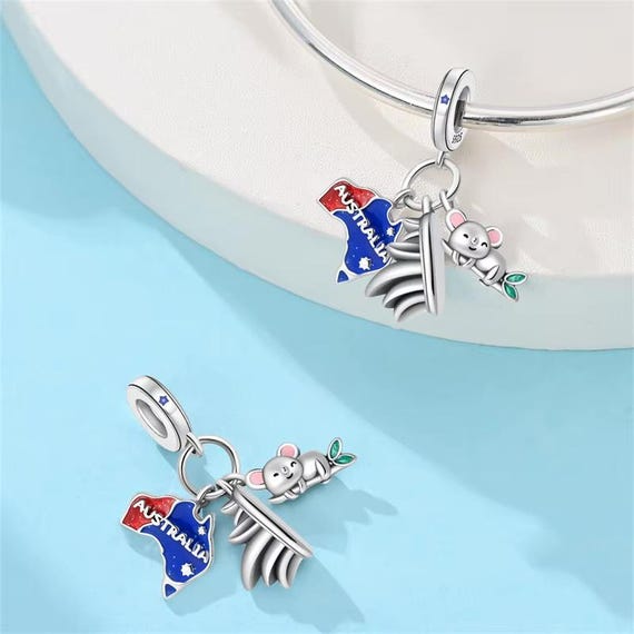 Australia Koala Bead Fits Pandora Charm Bracelet, Silver Sydney