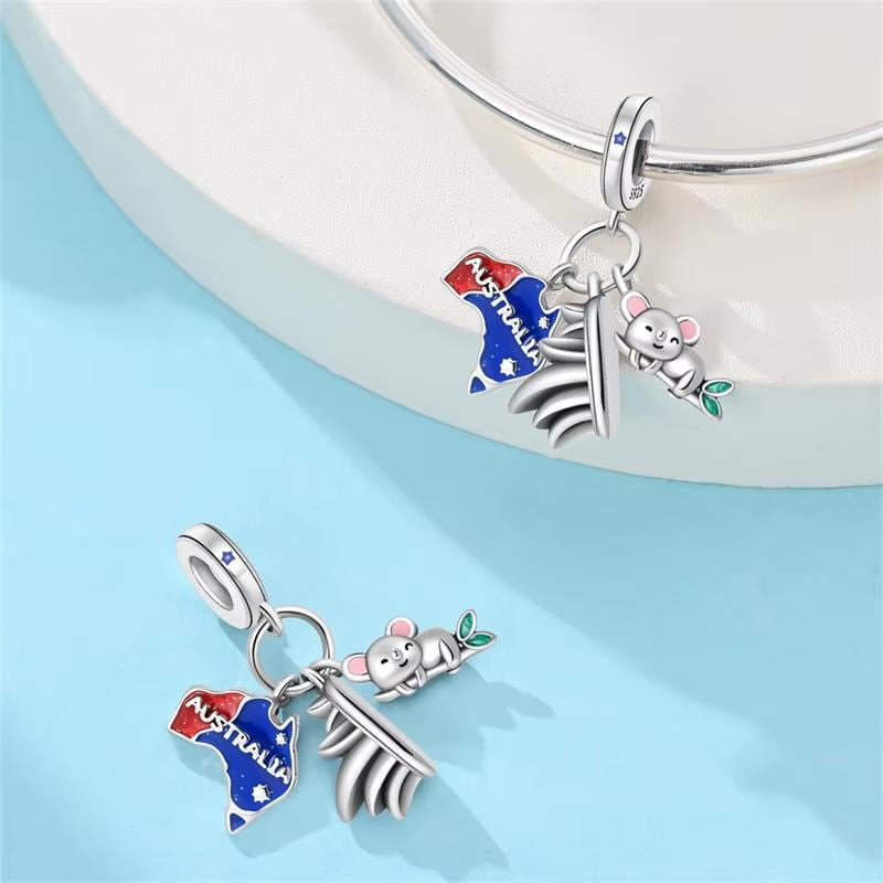 Australia Koala Bead Fits Pandora Charm Bracelet, Silver Sydney