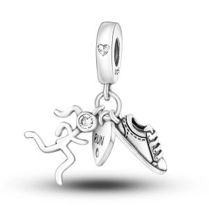 Sterling Silver Runner Dangle Charm: Sneaker & Heart - Pandora Compatible