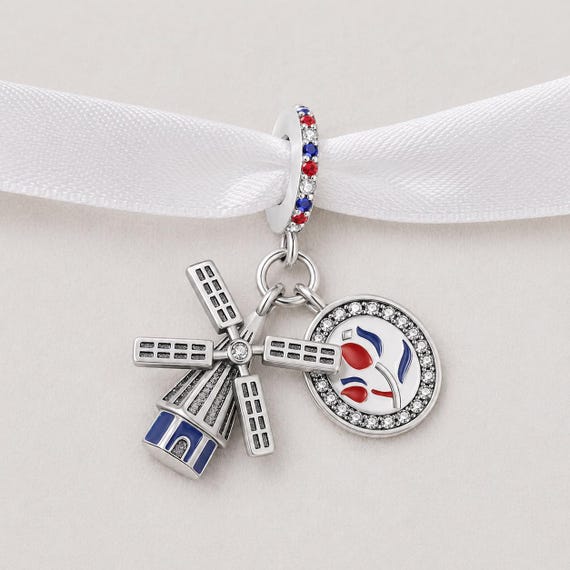 Windmill Tulip Bead Fits Pandora Charm Bracelet, Silver