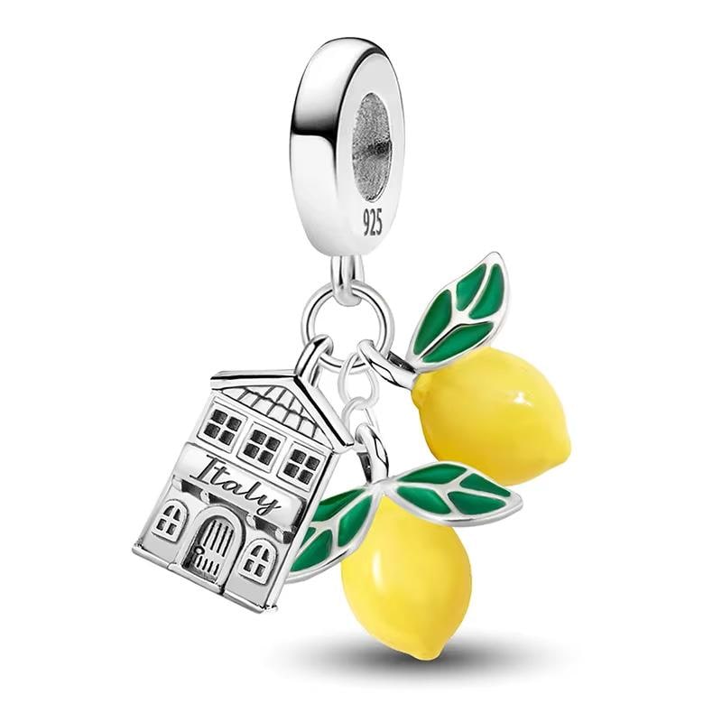 Italy Lemon Bead Fits Pandora Charm Bracelet, Silver Mediterranean