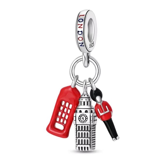 [現地購入]Pandora イギリス ビックベン チャーム London Bead Fits Pandora Charm Bracelet, Silver Big Ben Red Phone