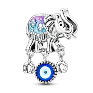 Sterling Silber Elefant Anhänger: Hamsa, Evil Eye & Hufeisenschutz