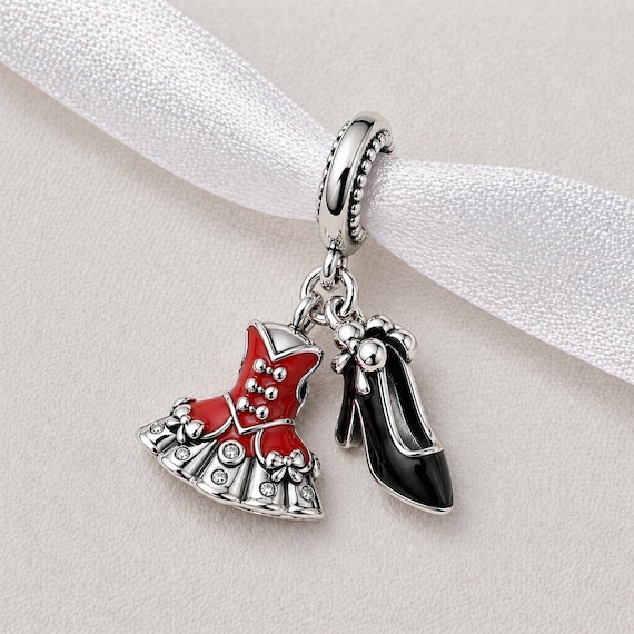 red dress charm bracelet Love Fashion Red Dress Charm Stretching Bangle Bracelet, Silver Tone Anti-allergic Metal