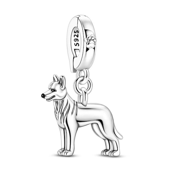 German Shepherd Bead Fits Pandora Charm Bracelet, Silver Dog