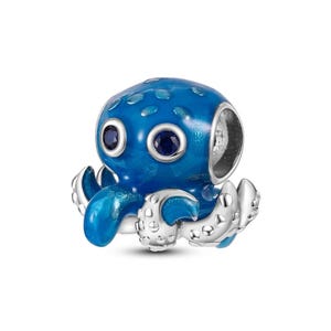 Blue Octopus Charm, 925 Sterling Silver, Pandora Compatible, Ocean Sea Creature, Cute Animal & Beach Lover Jewelry Gift