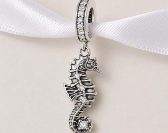 Perlina a forma di cavalluccio marino, compatibile con i braccialetti Pandora, argento scintillante, animale marino, oceano, regalo estivo