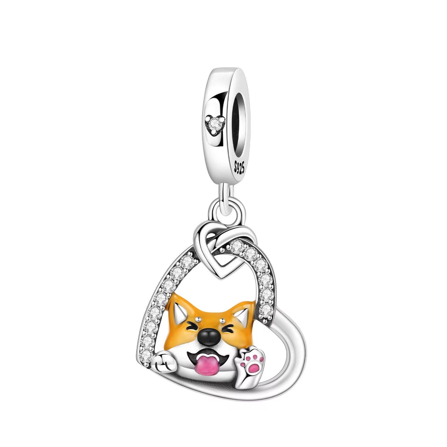【新品】Pandoraレアな柴犬チャーム Shiba Inu Bead Fits Pandora Charm Bracelet, Silver Corgi Dog