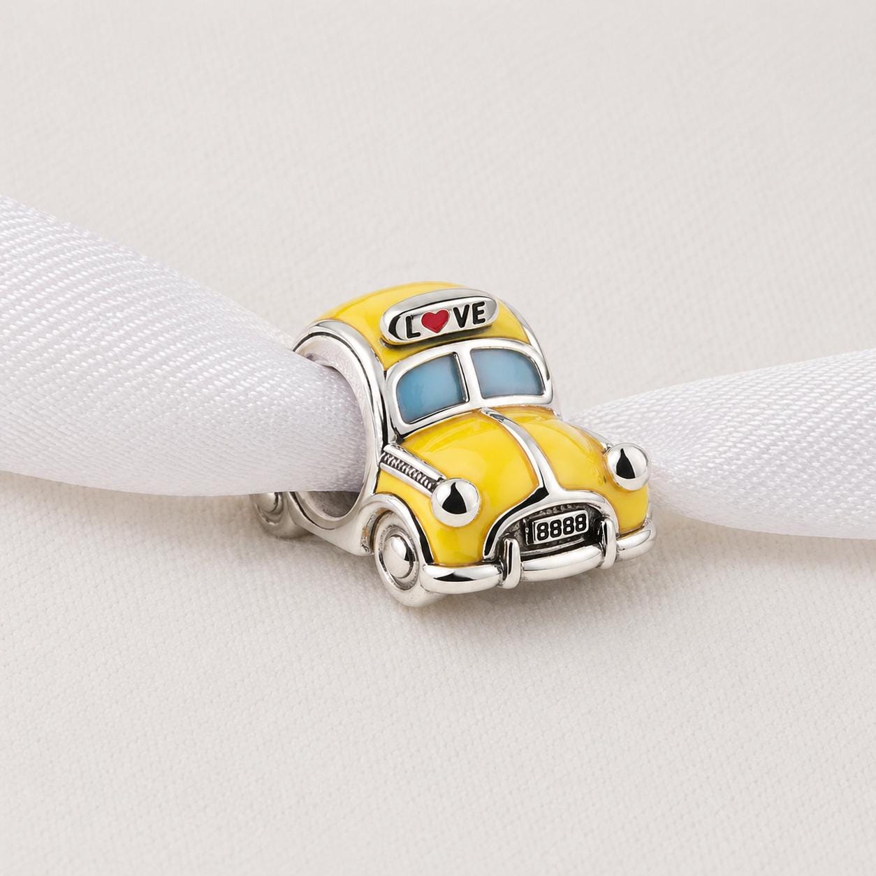 New York Taxi Bead Fits Pandora Charm Bracelet, Silver Yellow Love
