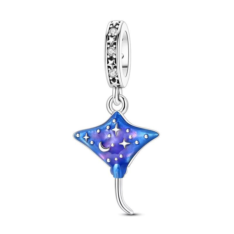 Celestial Stingray Bead Fits Pandora Charm Bracelet, Silver Manta
