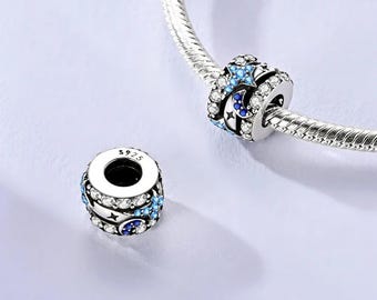 天体モチーフの月と星のビーズ、パンドラチャームブレスレットに
