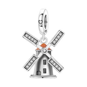 Niederländische Windmühle baumeln Charme, 925 Sterling Silber, Pandora kompatibel, Holland Reise & Wahrzeichen Schmuck Geschenk