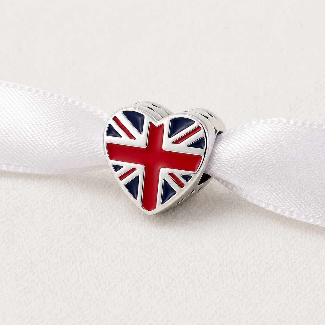 London Union Jack Heart Bead Fits Pandora Charm Bracelet, Silver