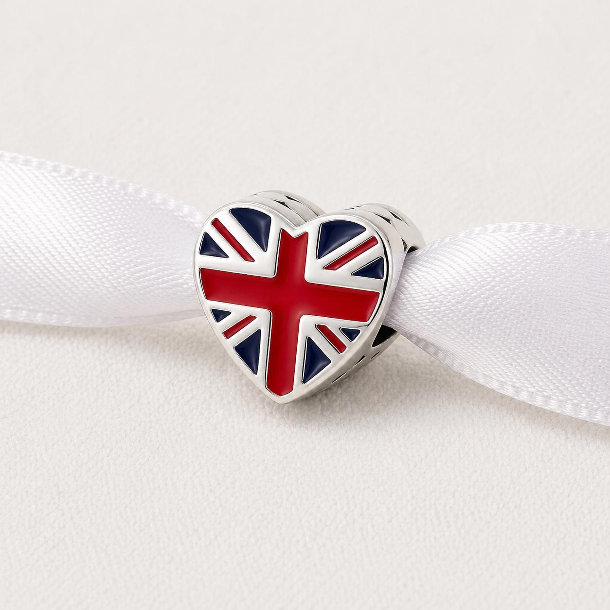 London Union Jack Heart Bead Fits Pandora Charm Bracelet, Silver