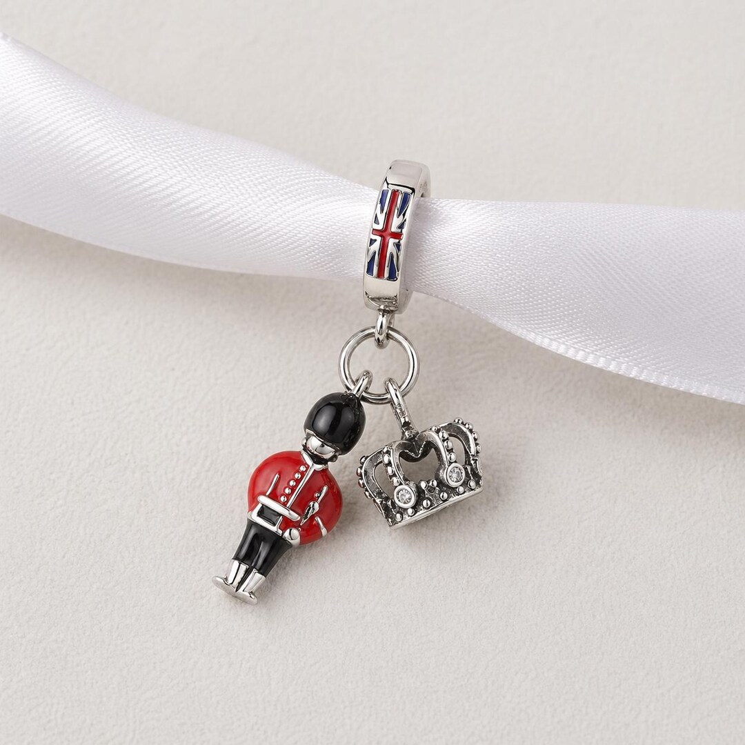 London Royal Guard Bead Fits Pandora Charm Bracelet, Silver Crown