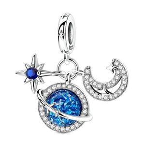 Sterling Silber Galaxy Anhänger: Mond, Stern & Planet