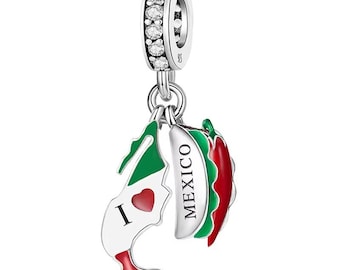 Mexico Charm Fits Pandora | Taco Chili Pepper Dangle | Travel Foodie Souvenir | Cinco de Mayo Gift