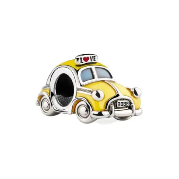 New York Taxi Bead Fits Pandora Charm Bracelet, Silver Yellow Love