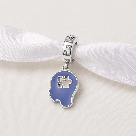 Psychology Bead Fits Pandora Charm Bracelet, Blue Head Puzzle