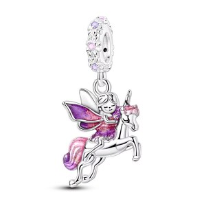 Fairy Riding Unicorn Charm: 925 Sterling Silver Dangle, Pandora Compatible