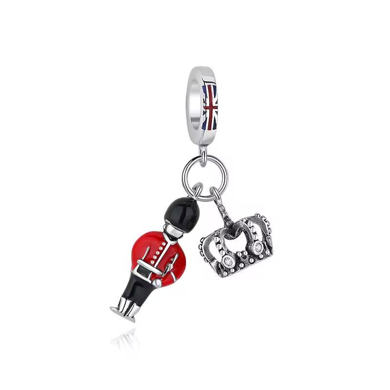 London Royal Guard Bead Fits Pandora Charm Bracelet, Silver Crown