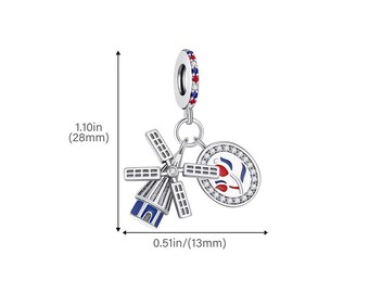 Windmill Tulip Bead Fits Pandora Charm Bracelet, Silver