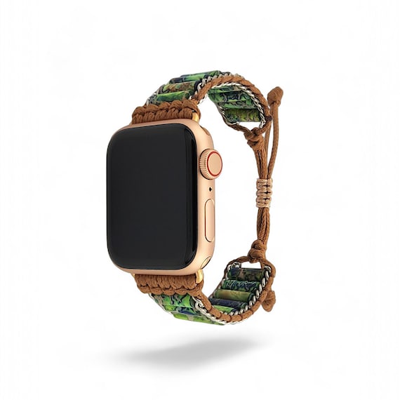 Correa de jaspe imperial verde para Apple Watch, pulsera de piedra