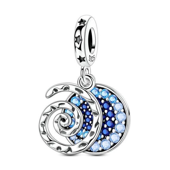 Sterling Silver Ocean Wave Charm: Blue Crystal Evil Eye, Pandora