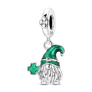 Ciondolo Irlandese Leprechaun In Argento Sterling 925 Con Trifoglio Verde - Catena 45,7 Cm Inclusa - Gioiello Celtico In Scatola Regalo