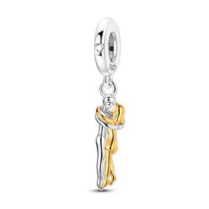 May include: A silver charm with a gold-coloured embrace design. The charm features a small heart detail and the inscription "S925". The charm is designed to be attached to a bracelet or necklace.