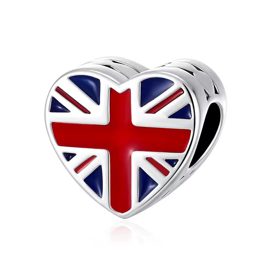 London Union Jack Heart Bead Fits Pandora Charm Bracelet, Silver