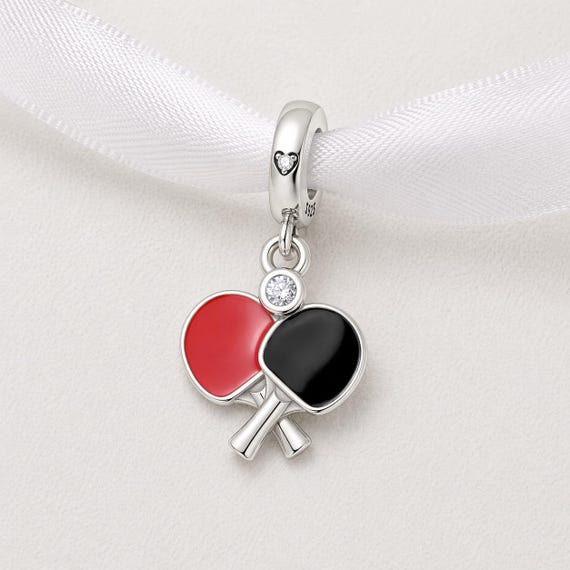 Table Tennis Bead Fits Pandora Charm Bracelet, 925 Sterling Silver
