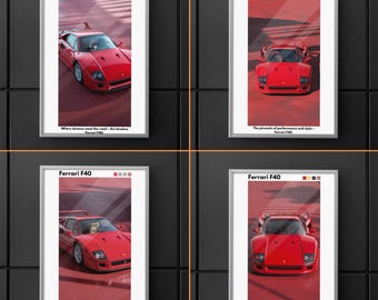 Póster del Ferrari F40: Arte mural de coches clásicos (descarga digital)