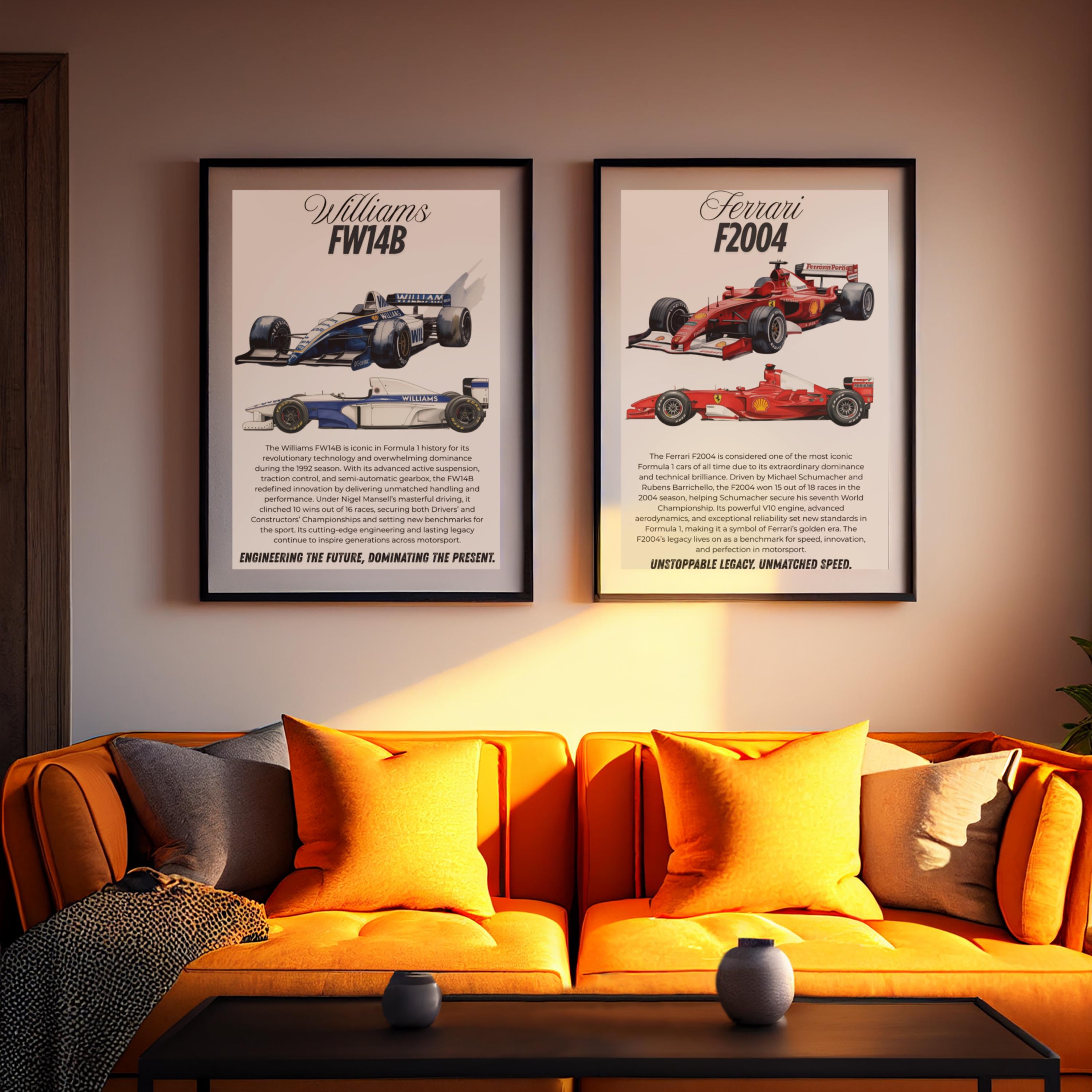 Formula One Car Racing Poster Formula 1 Racing Car Poster: Ferrari, Mclaren, Red Bull (digital ...