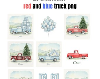 Paquete de imágenes PNG de camiones agrícolas en acuarela, imágenes prediseñadas rústicas (uso comercial)