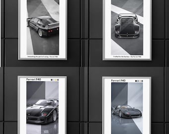 Póster del superdeportivo Ferrari F40: Arte mural de coche negro (descarga digital, formatos SVG, PNG y JPG)