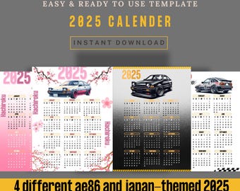 Calendario Toyota AE86 2025 con Initial D: Regalo para amantes de los coches de drifting (Descarga digital)