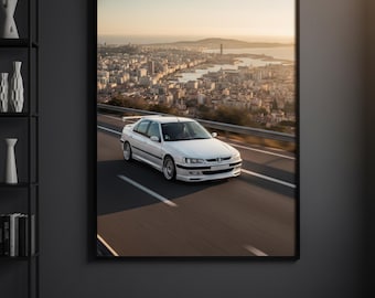 Lámina artística del Peugeot 406 Sedán / Póster de coche cinematográfico (Descarga digital)