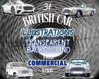Imágenes prediseñadas de coches británicos clásicos: ilustraciones de acuarela (descarga digital)
